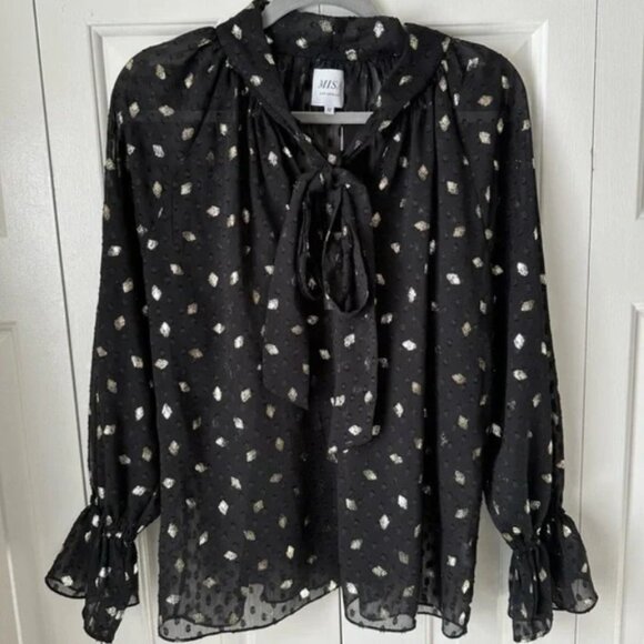 MISA Los Angeles “Gracie” Black Sheer Metallic Diamond Clip Dot Top – NWT Size X - Picture 14 of 14